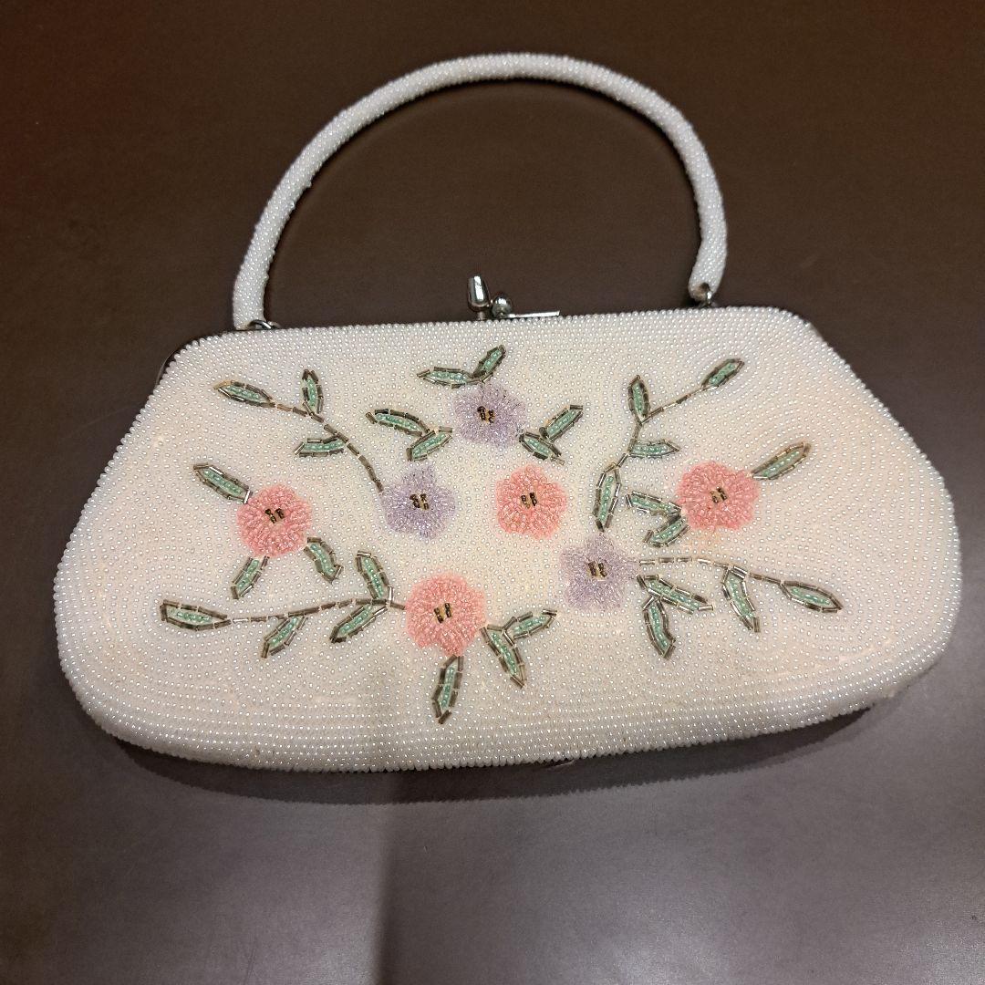 ビーズハンドバッグ がま口 花柄刺繍 パーティー 和装 洋装 - メルカリ