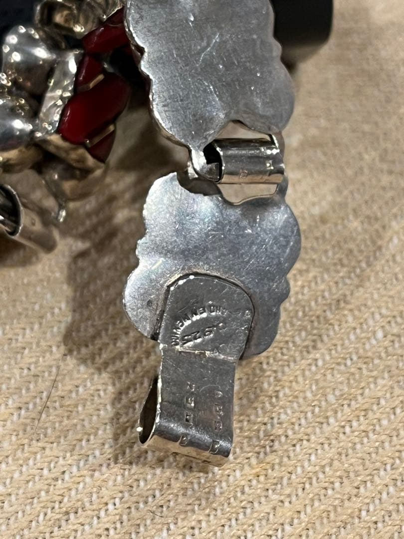 メキシコシルバー925 メキシカンジュエリー　コーラル　フラワーブレスレット