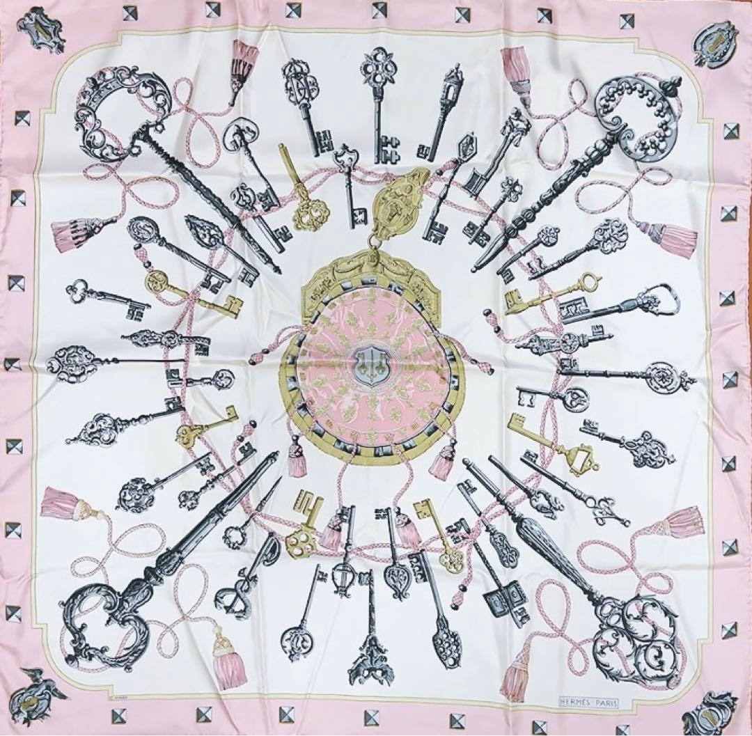 エルメス　HERMES LES CLES 鍵柄　カレ90 スカーフ