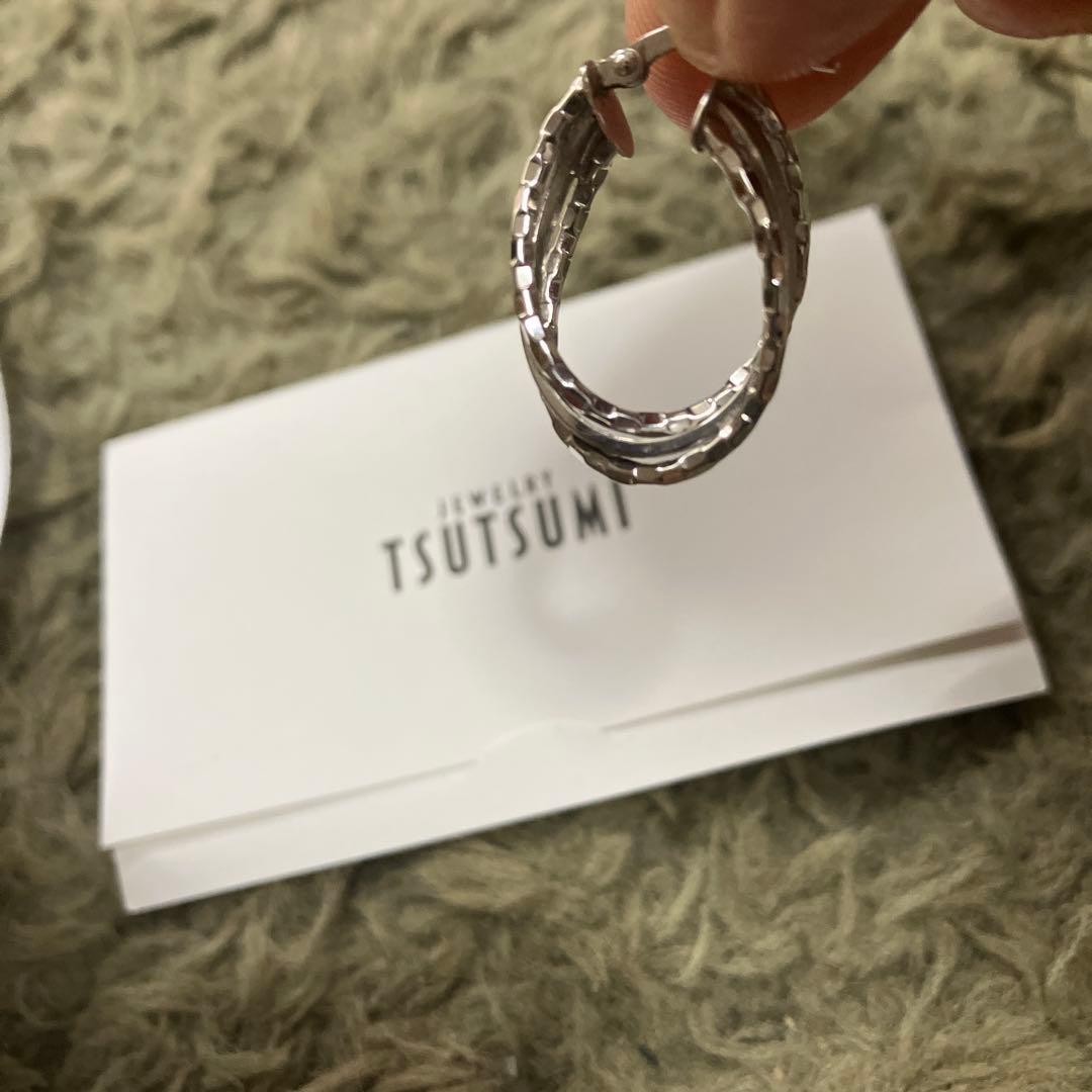 ジュエリーツツミ　k10 ホワイトゴールド　三連ピアス　左耳用