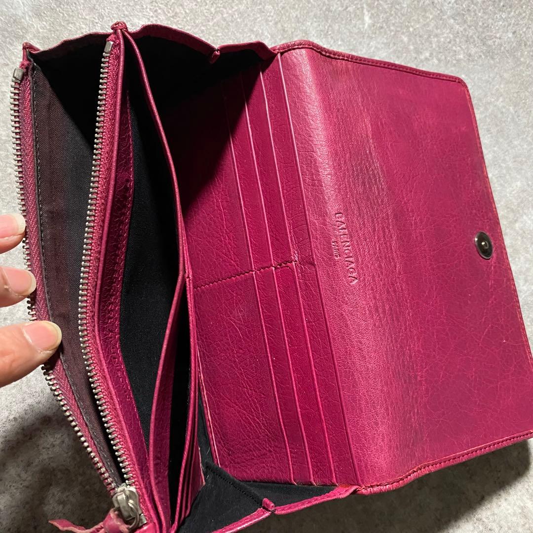 バレンシアガ ジャイアントマネー 二つ折り 長財布 ピンク シルバー金具