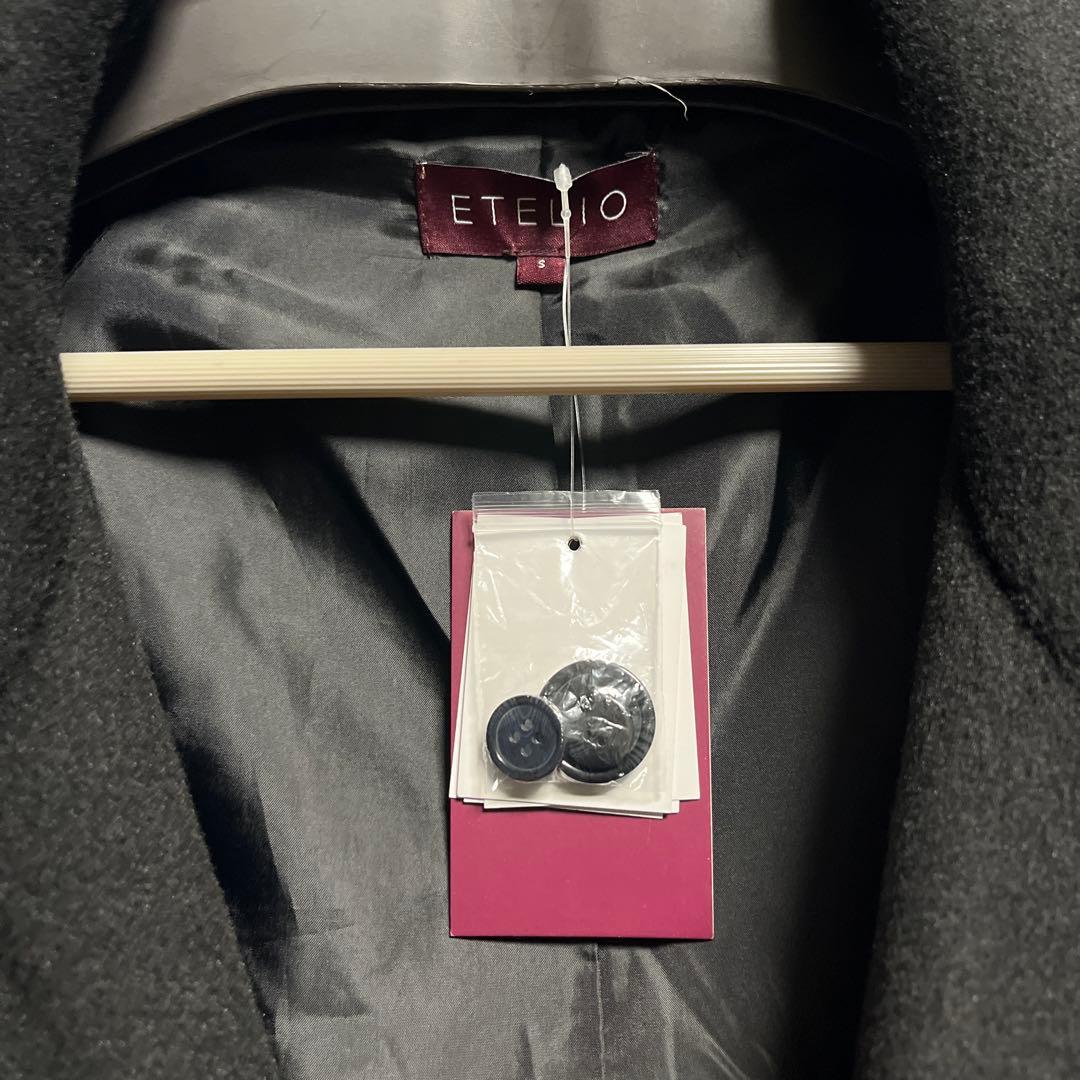 新品★ETELIO ウール混メルトンダブルチェスターコート S ブラック