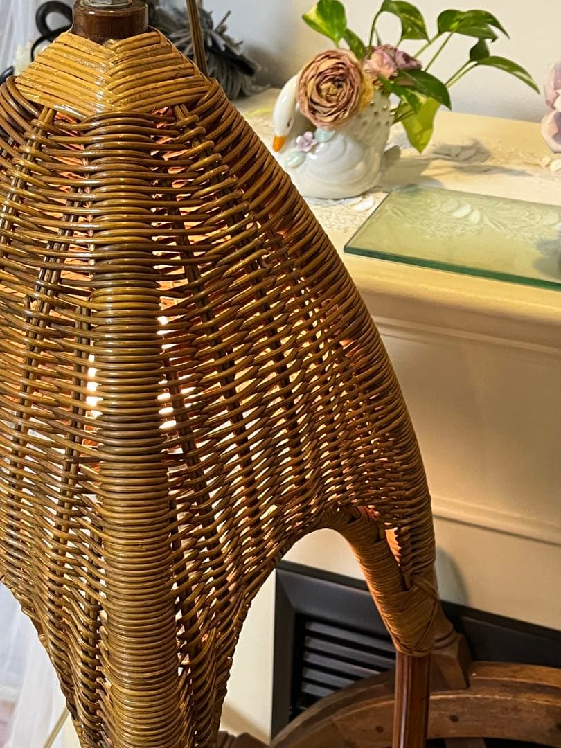 ラタン 昭和レトロ 花台 ライト 籐