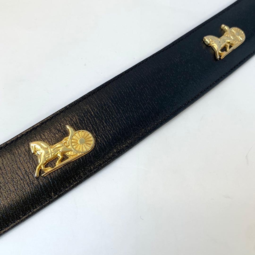 CELINE セリーヌ 黒 レザーベルト 金色バックル 馬車デザイン