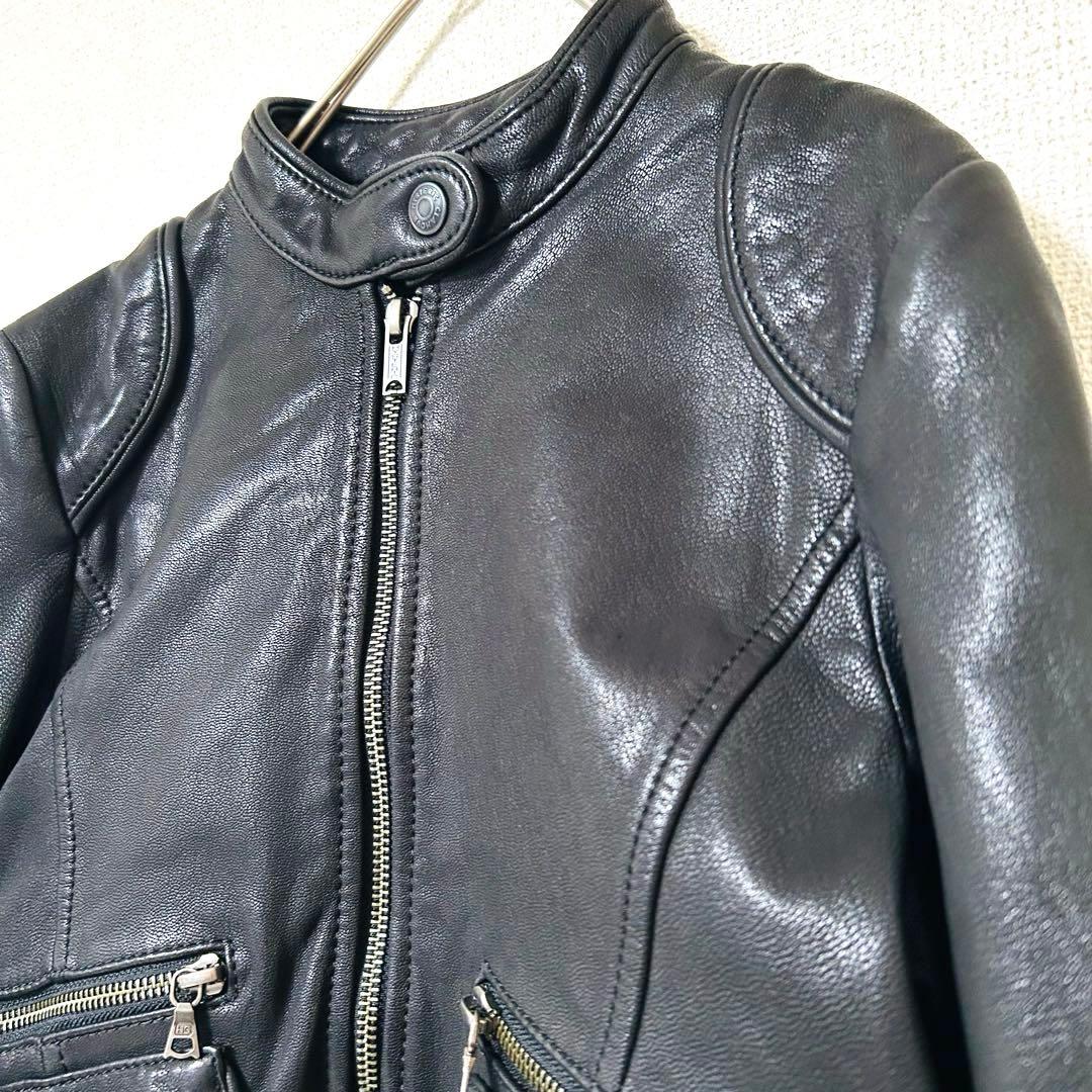 ヒステリックグラマー シングルライダースレザージャケット 山羊革 裏地総柄 黒