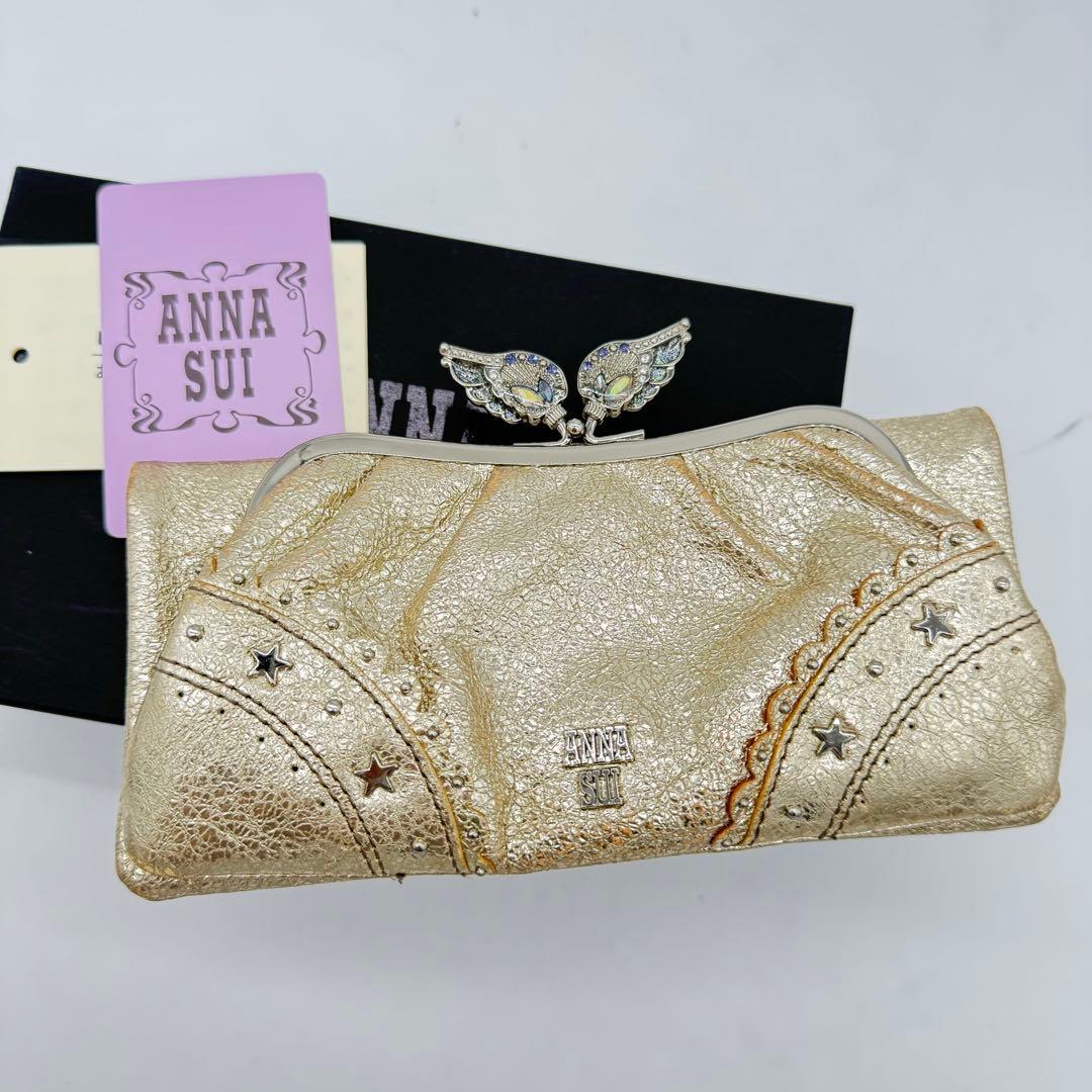 新品】アナスイ がま口二つ折り財布 折り財布 ニケ ゴールド 長財布