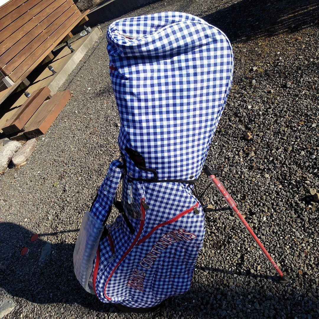 トランスコンチネンツキャディバッグスタンド式チェック青✕赤中古