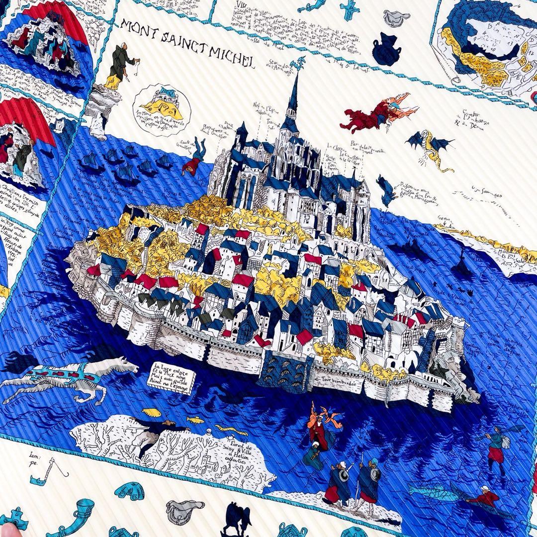 鑑定済・極美品・希少 エルメス スカーフ プリーツカレ90 モンサンミッシェル