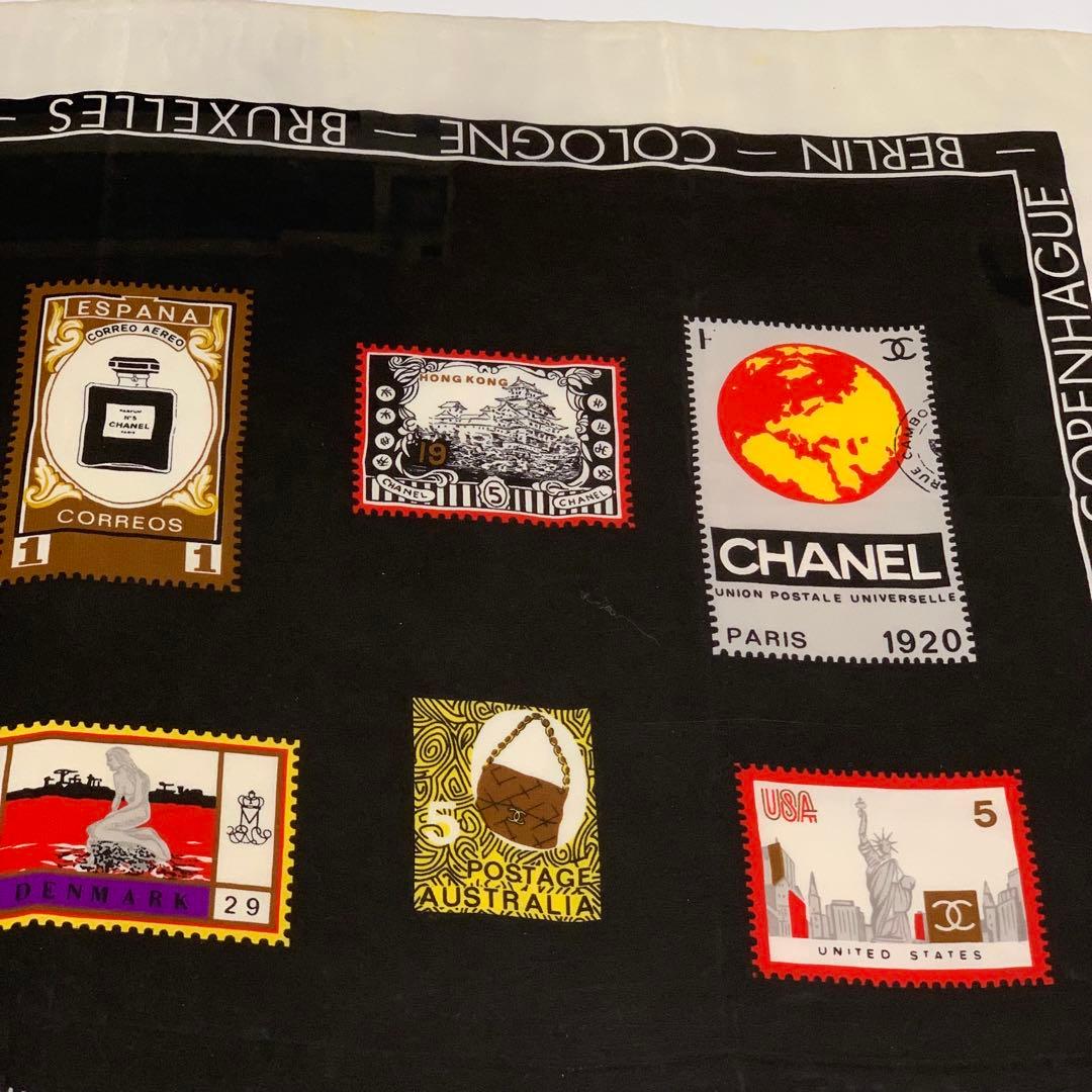 シャネル 大判スカーフ 切手モチーフ スタンプ シルク100% イタリア製