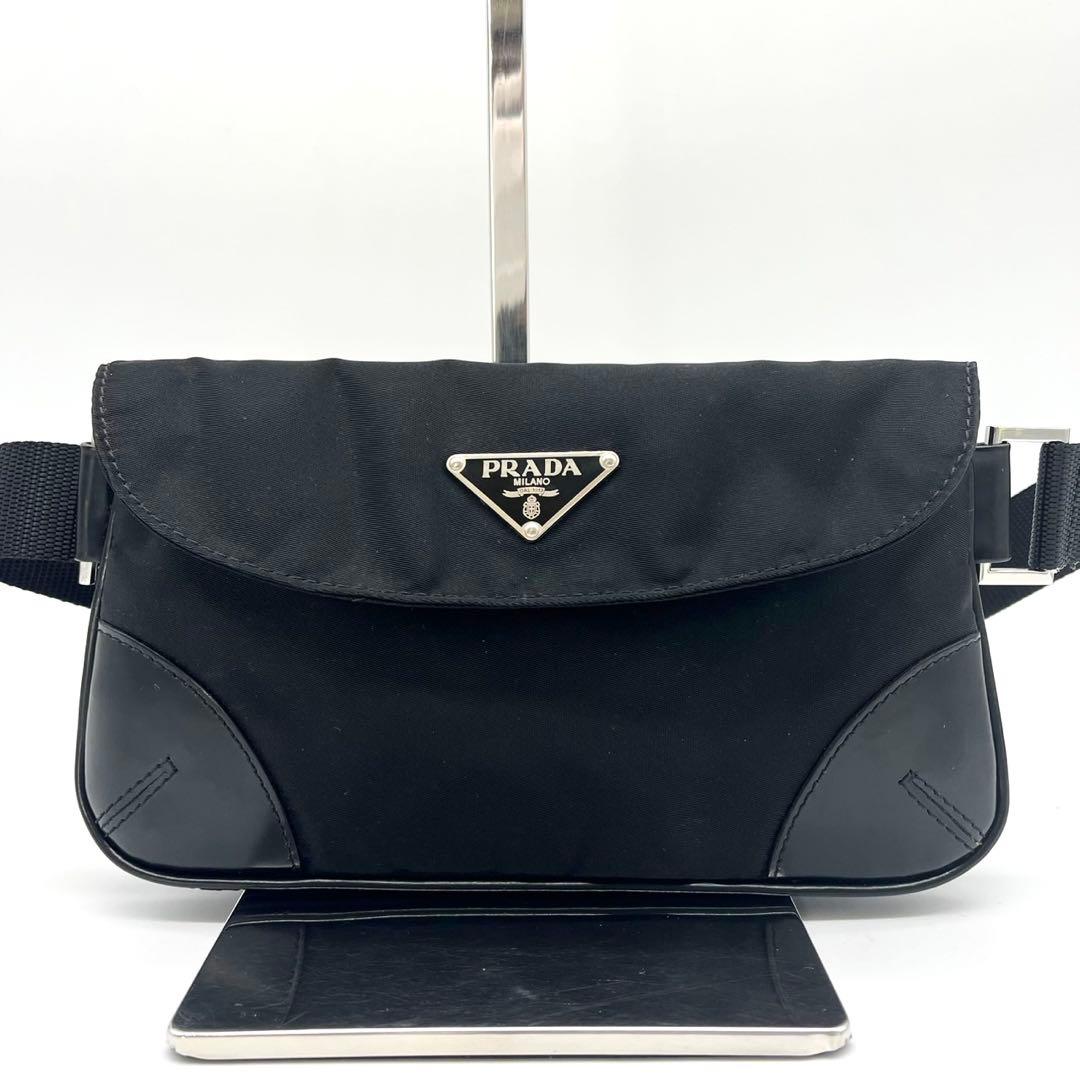 ✨極美品・ギャランティ付✨プラダ ウエストバッグ 三角ロゴ ナイロン レザー 黒
