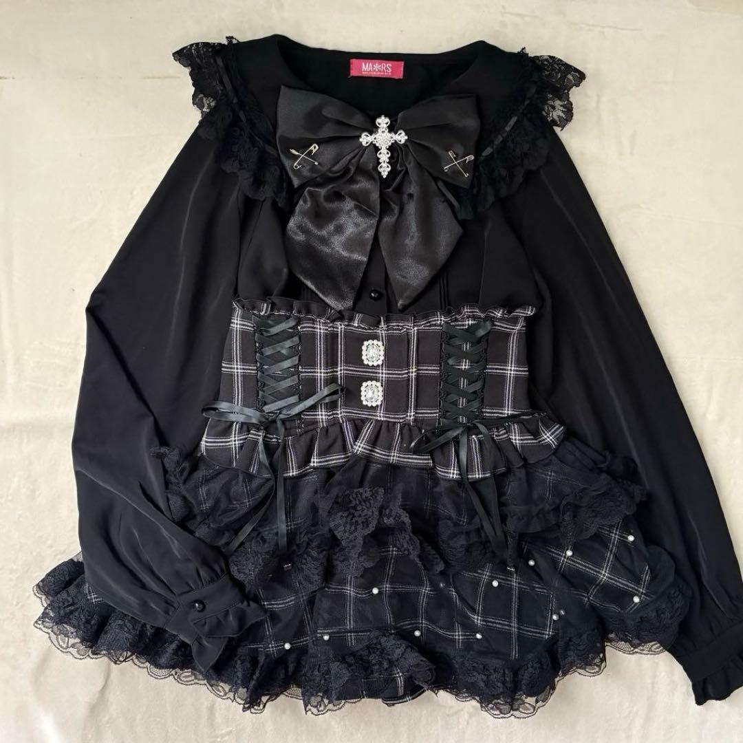 地雷 マーズ フリル 十字架ブラウス ノエミー チェック スカパン セットアップ