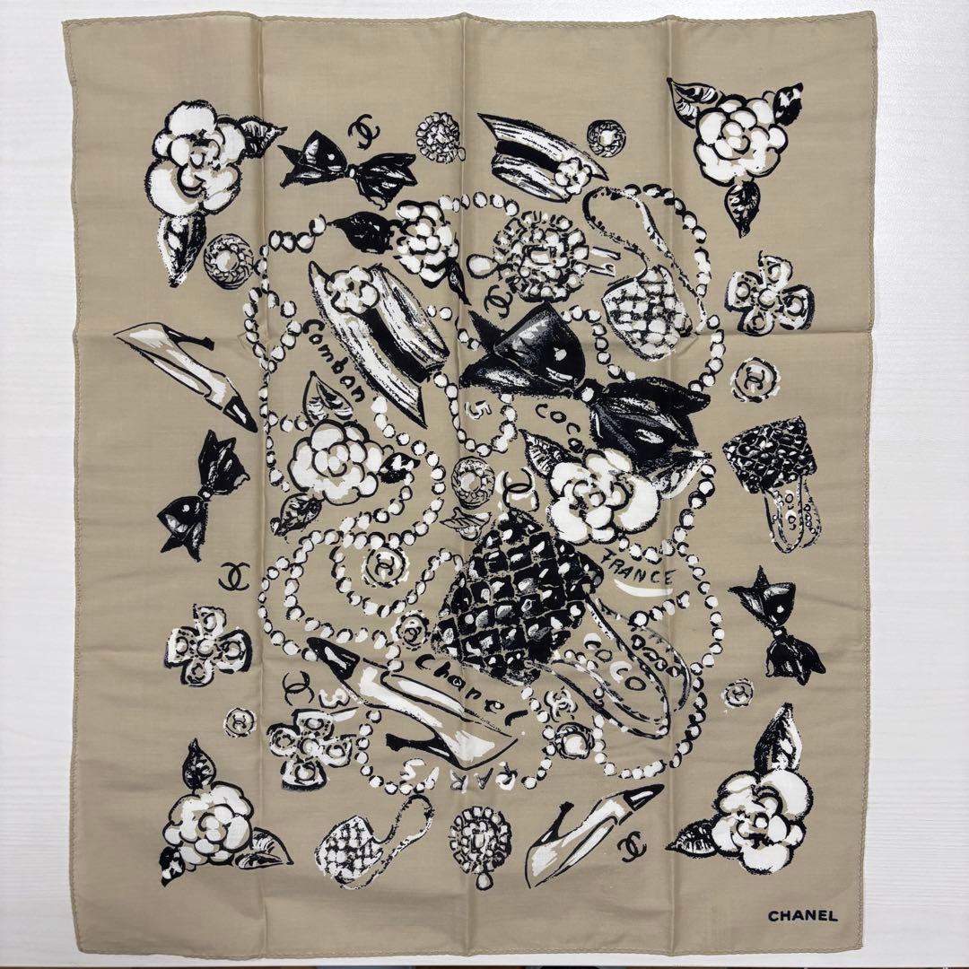 【極美品・箱付き】CHANEL スカーフ ハンカチ 花柄 カメリア ブラウン
