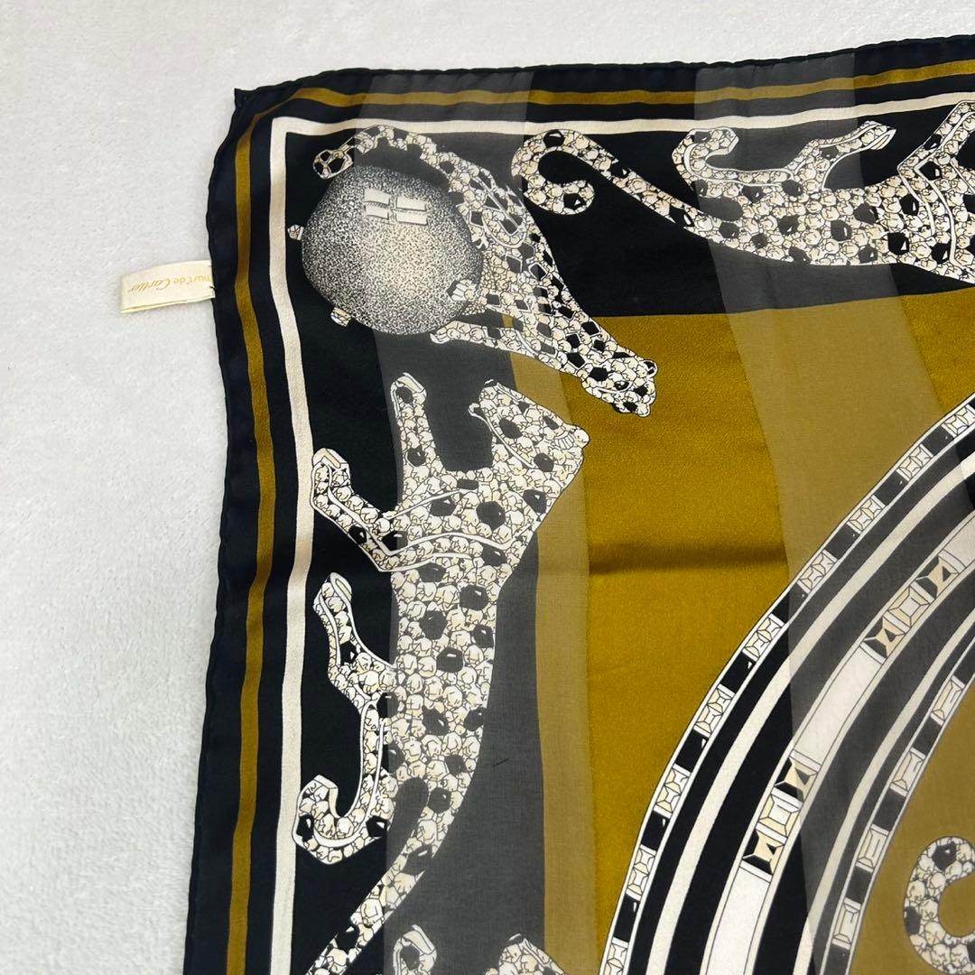 K642 カルティエ イタリア製 大判 スカーフ ブラック カーキ