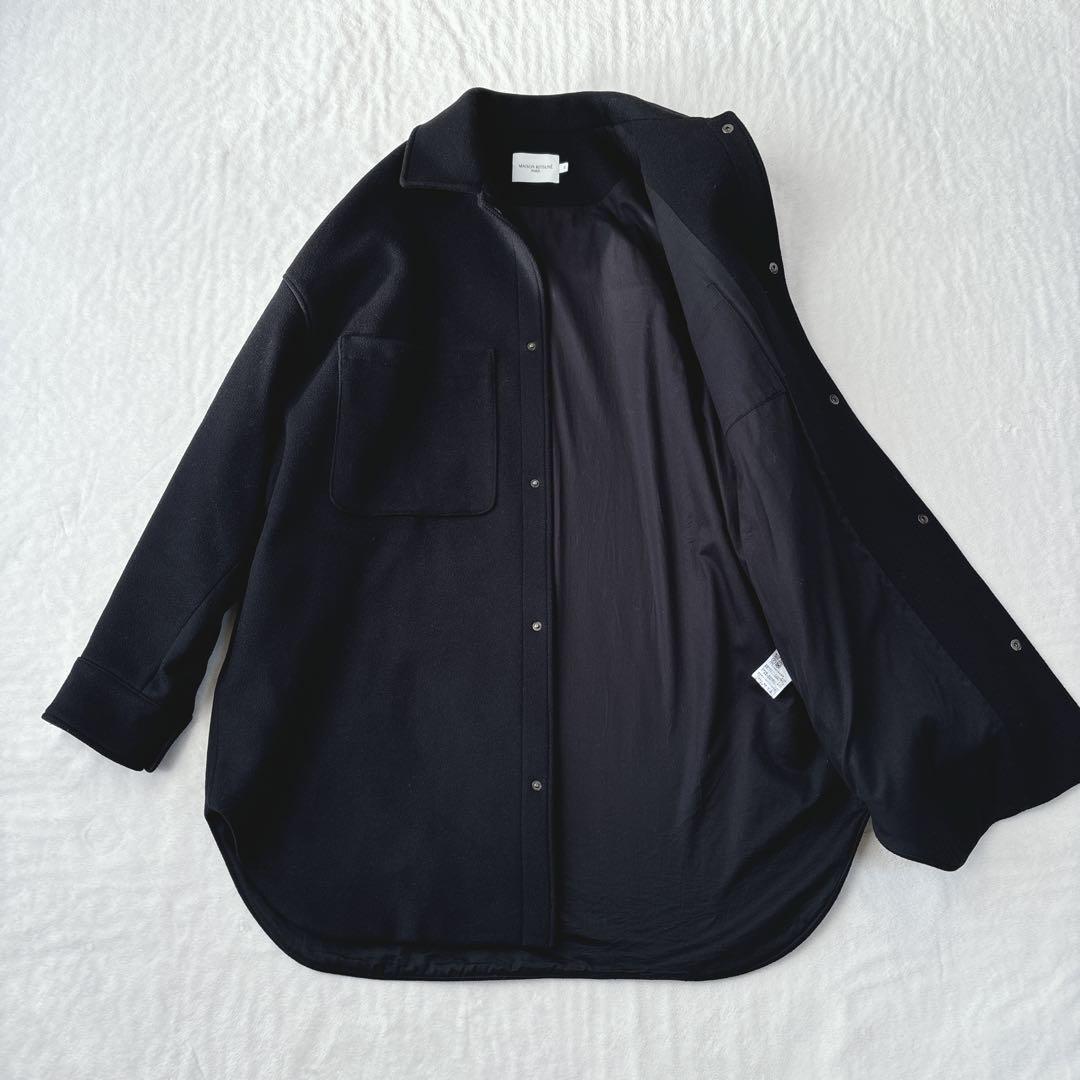 美品】メゾンキツネ オーバーシャツ コート カシミヤ混 ブラック 2ポケット