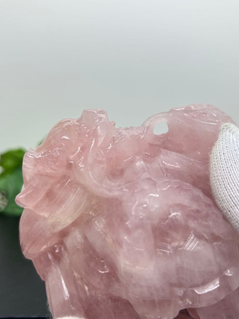 天然石ローズクォーツ　玄武龍亀置物　No.1865