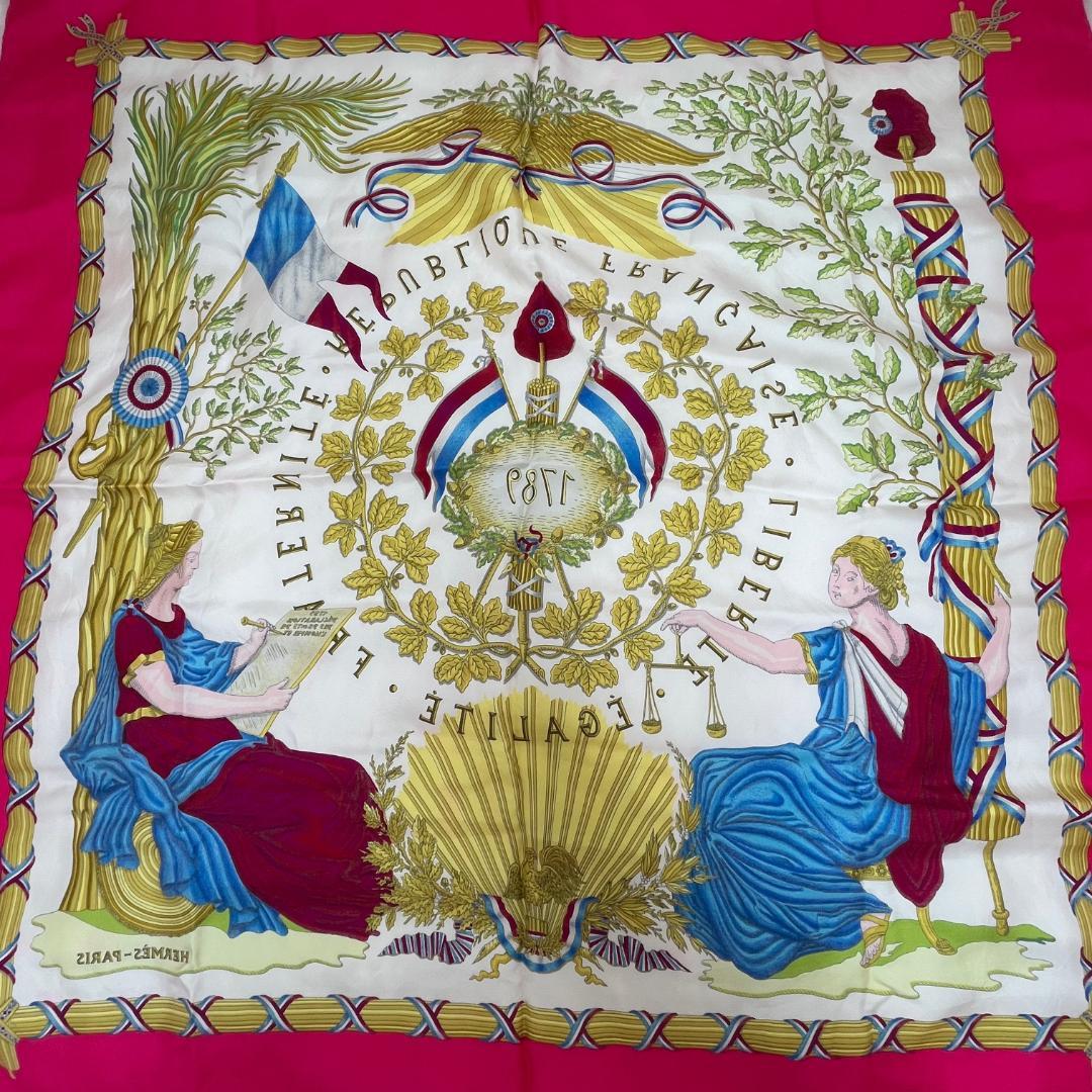 エルメス カレ90 フランス革命記念 スカーフ 1789シルク ピンク　タグあり