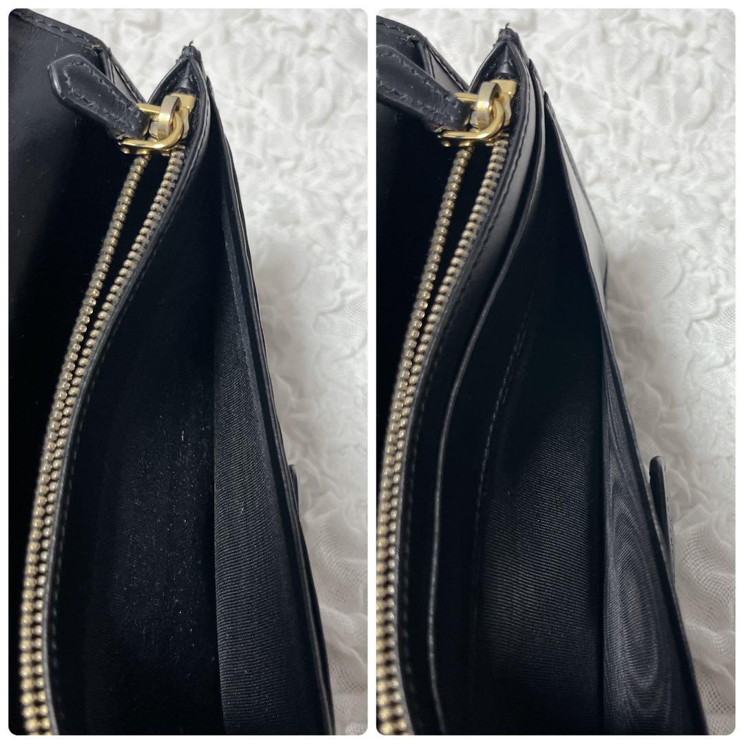 PRADA ブラック 長財布 エピレザー　フラップ　レザー　二つ折り　ゴールド