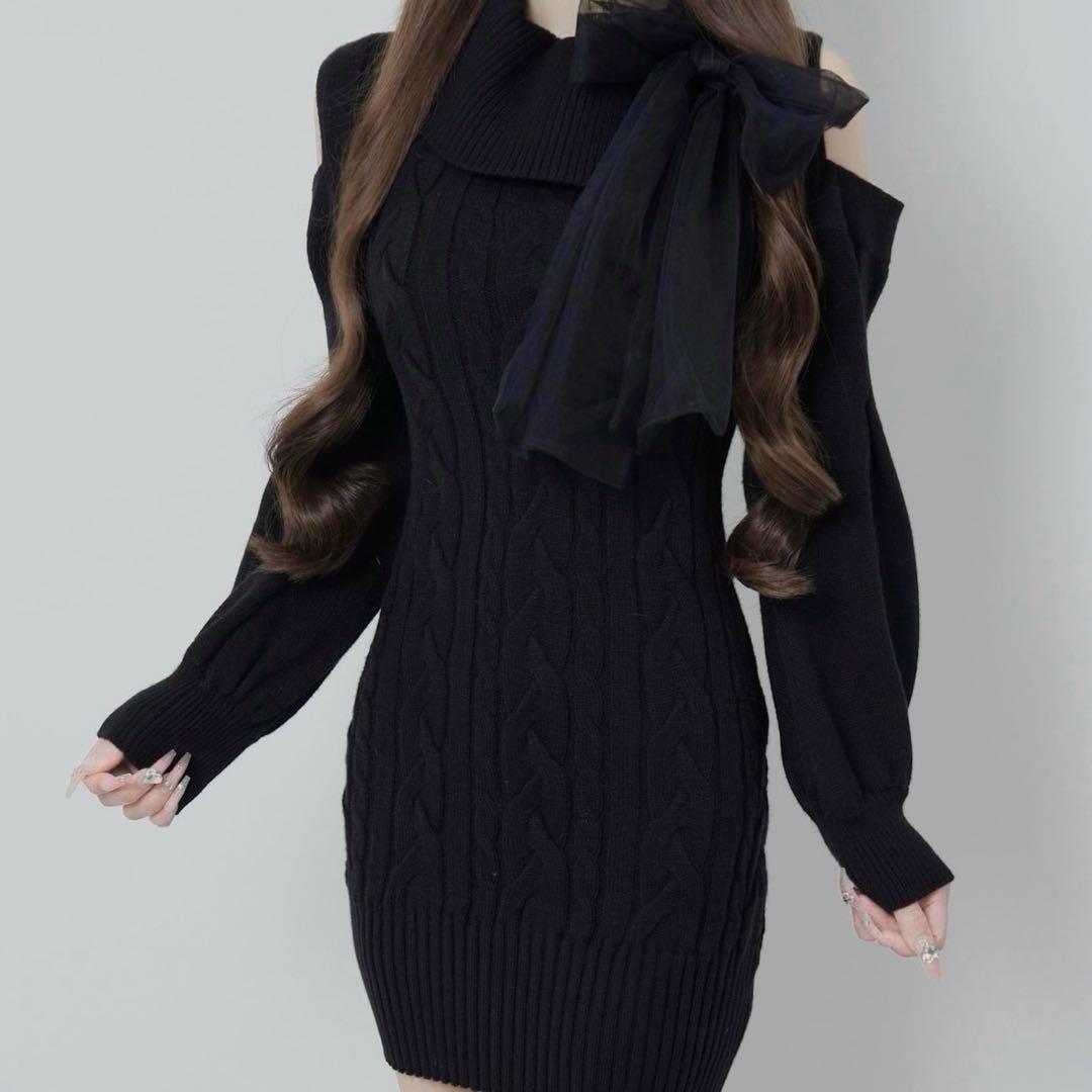 lumignon Tulle ribbon cable knit dress