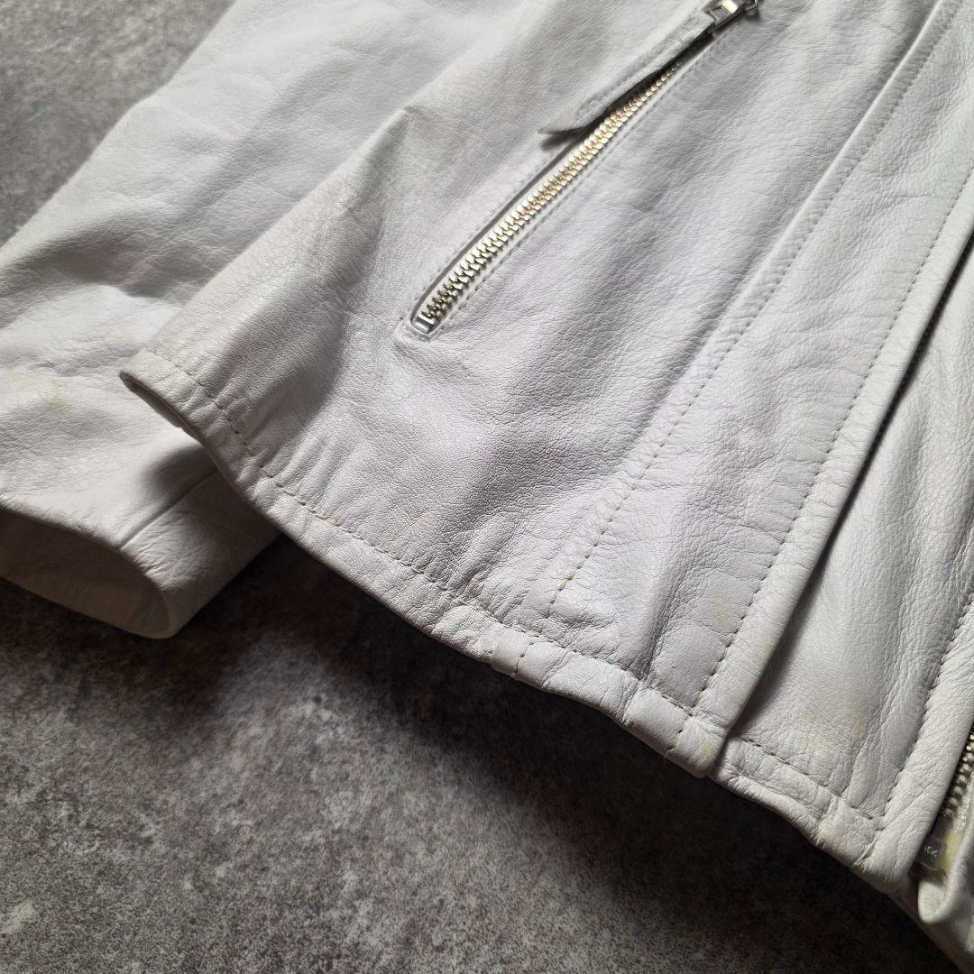 激レアTAKAQシングルライダースレザージャケット牛革短丈ユニセックスホワイトМ