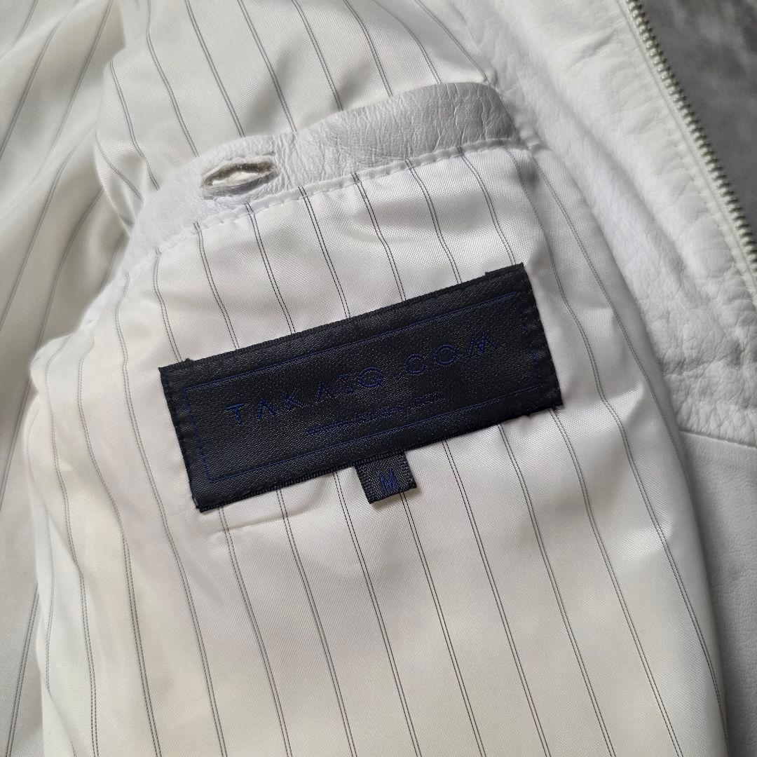 激レアTAKAQシングルライダースレザージャケット牛革短丈ユニセックスホワイトМ