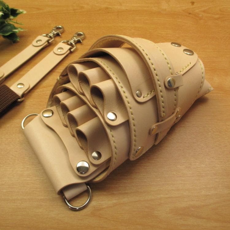 【トリマー向き】 ７丁差し　ヌメ革ナチュラル　シザーケース　TSC-10/NA