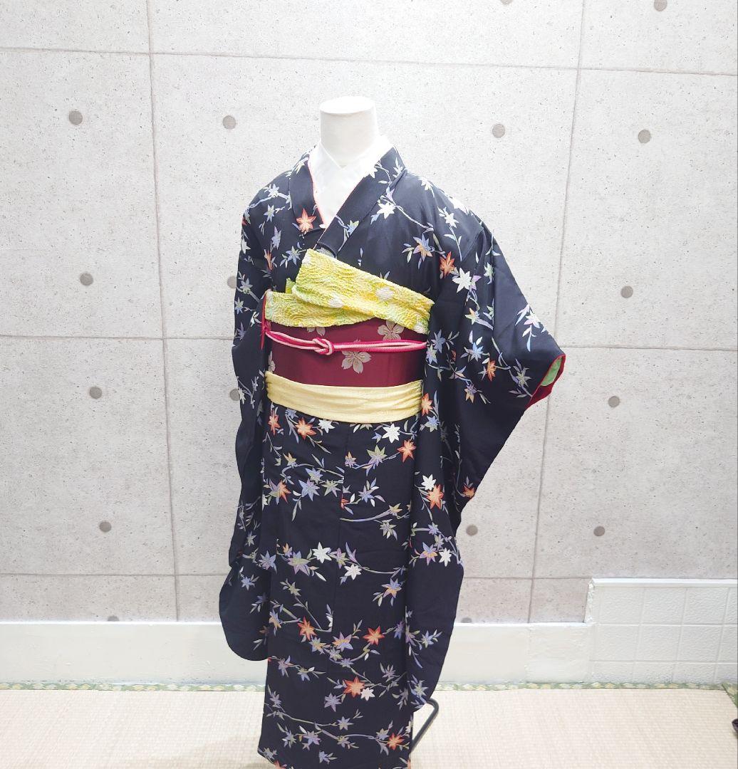 2260.子供着物 四つ身 バチ衿 紅葉 袷 色半衿付き 正絹 キッズ 七五三