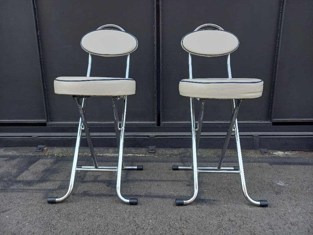 1980's　スペースエイジ　白×青　アメリカン　フォールディング　チェア　２脚