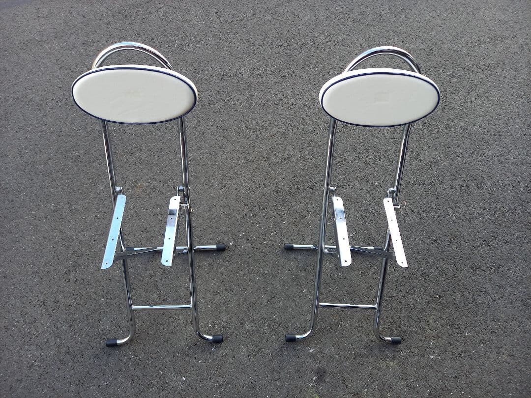 1980's　スペースエイジ　白×青　アメリカン　フォールディング　チェア　２脚