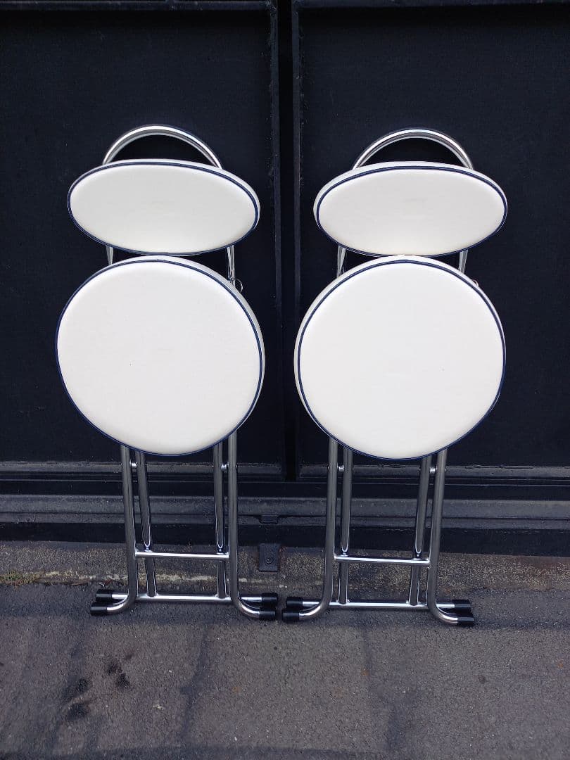 1980's　スペースエイジ　白×青　アメリカン　フォールディング　チェア　２脚