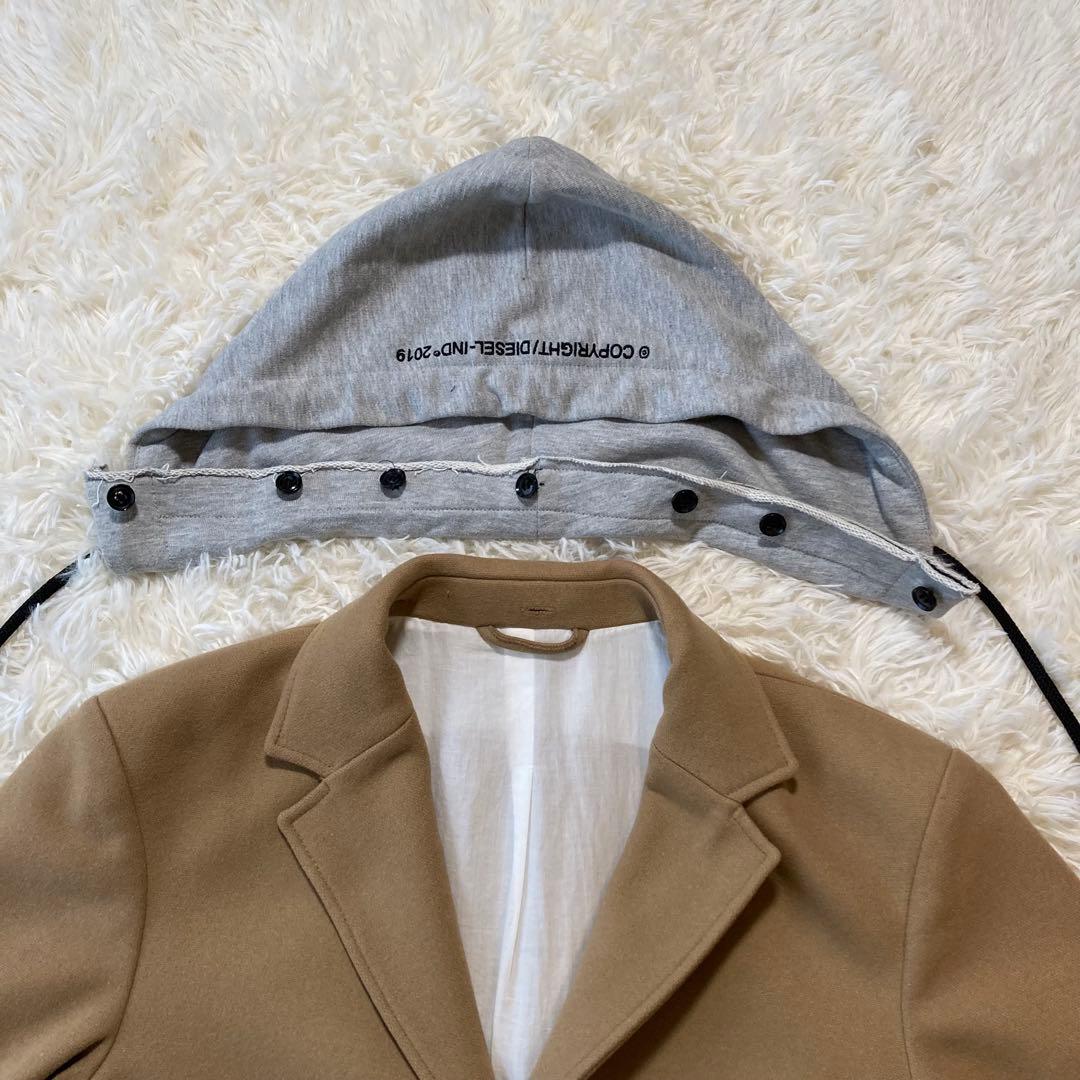 極美品 DIESEL ディーゼル フード付き チェスターコート キャメル L