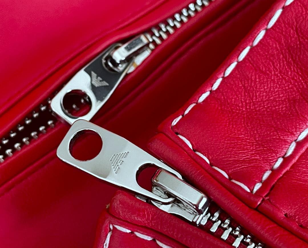 極美品 エンポリオアルマーニ 羊革 ラムレザー ライダース ジャケット 42 赤