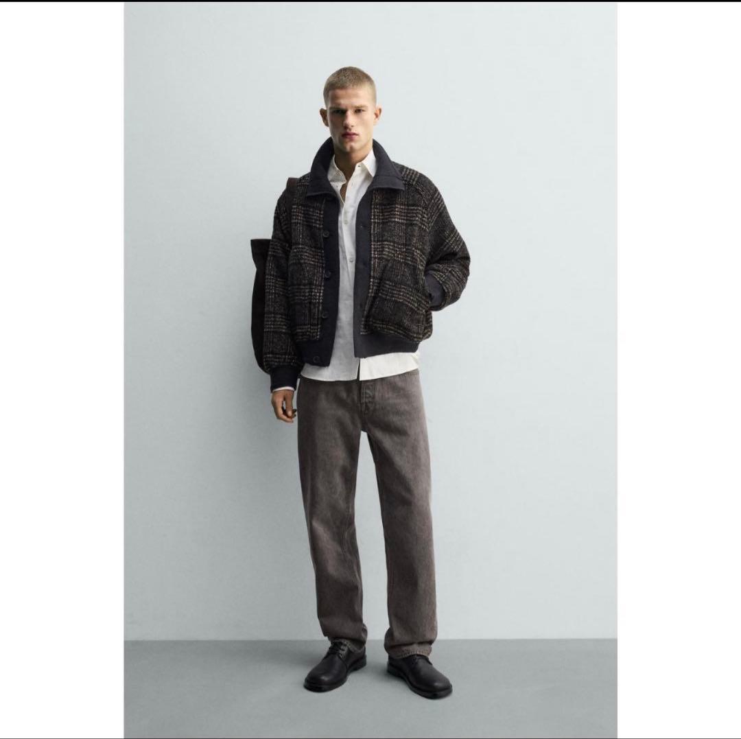 ZARA リブ襟切り替えジャケット チェック Mサイズ - メルカリ