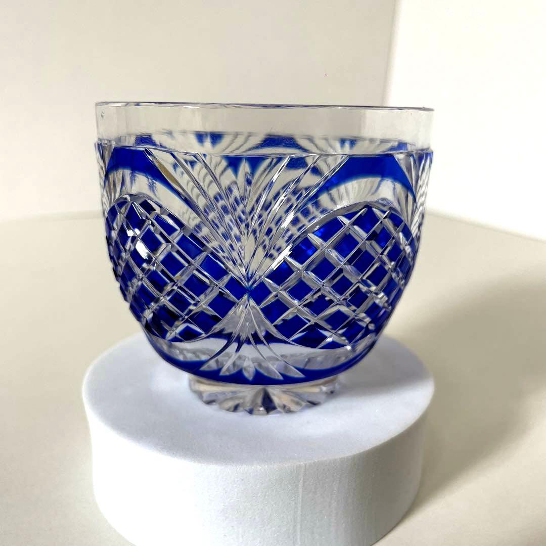 はる #XG339カメイガラス・藍被硝子・薩摩切子・猪口・蓋付子付・友箱