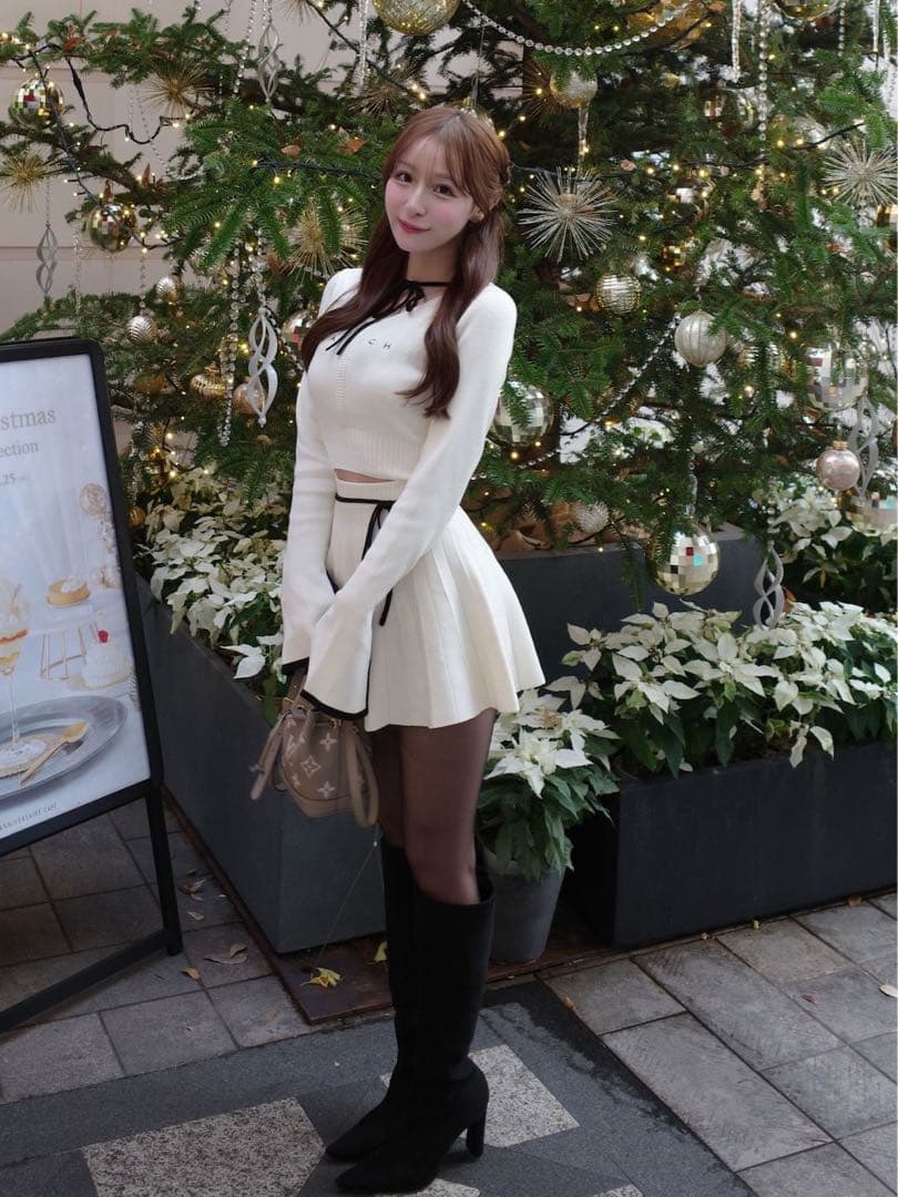 darich ウエストオープンリボンデザインニットミニワンピース FREE