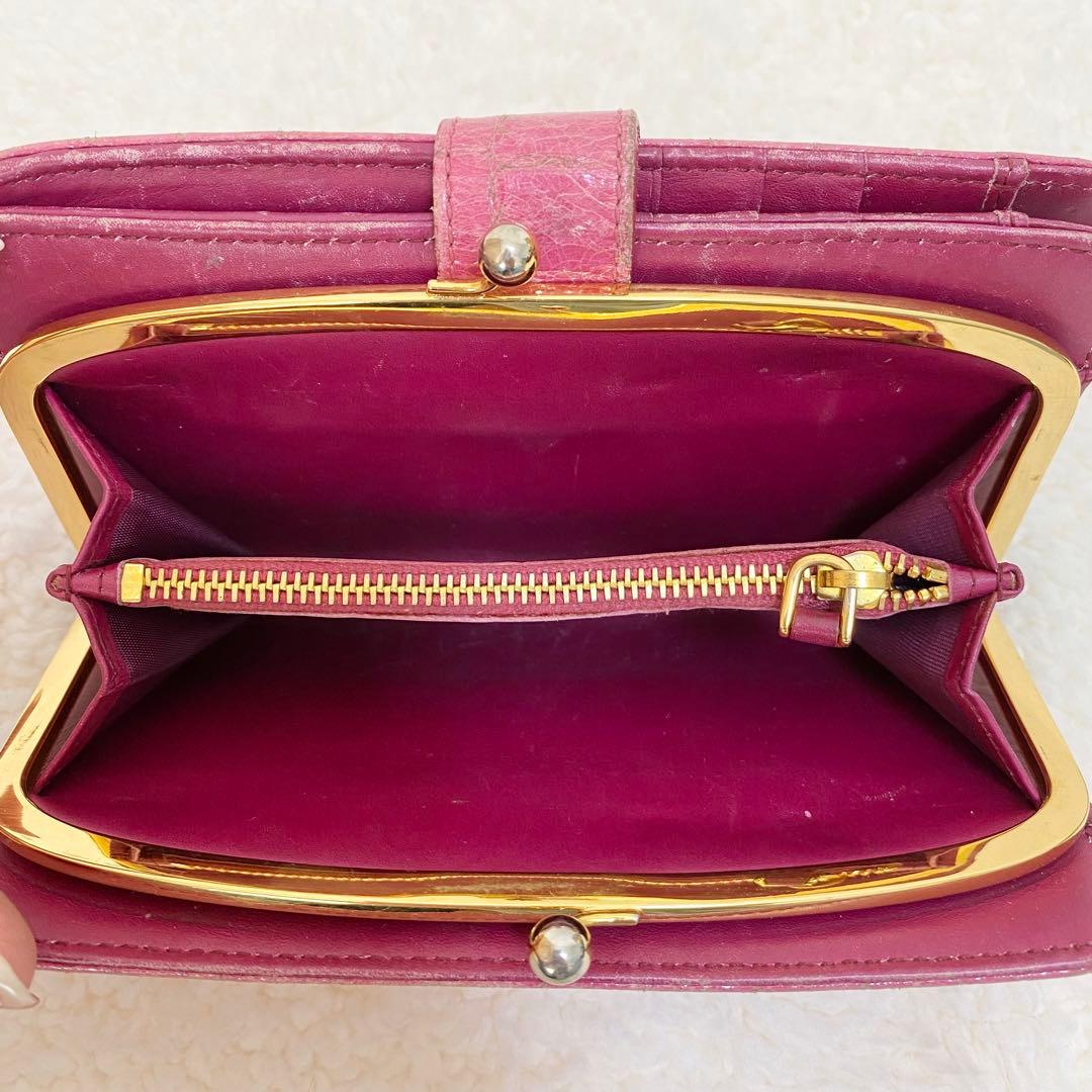 MIUMIU ミュウミュウ 財布 2つ折り がま口 クロコ レザー ピンク