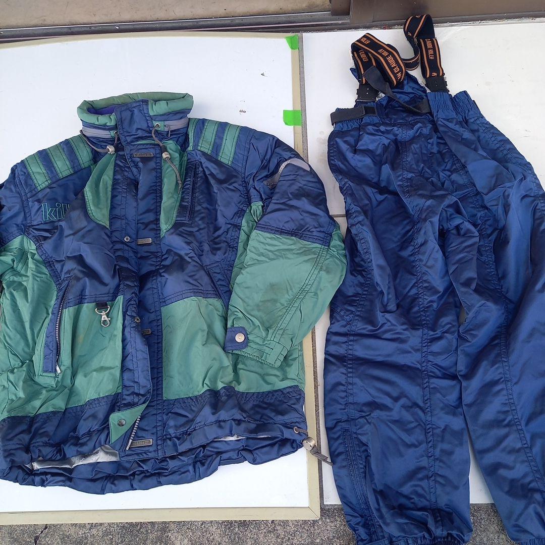 スキーウェア メンズ 緑と青のナイロン製 ウィンタースポーツ