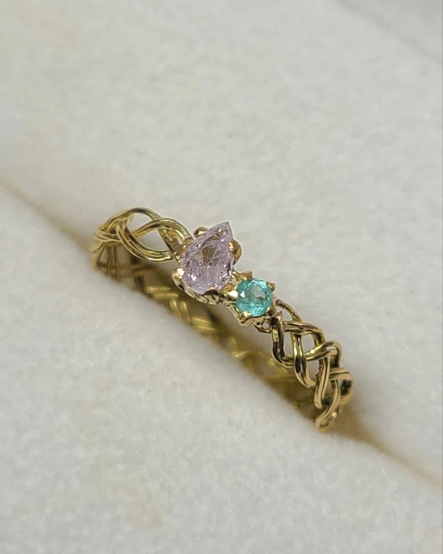 美しいリングさん★ピンクダイヤモンド&バターリャパライバトルマリン18Kリング★