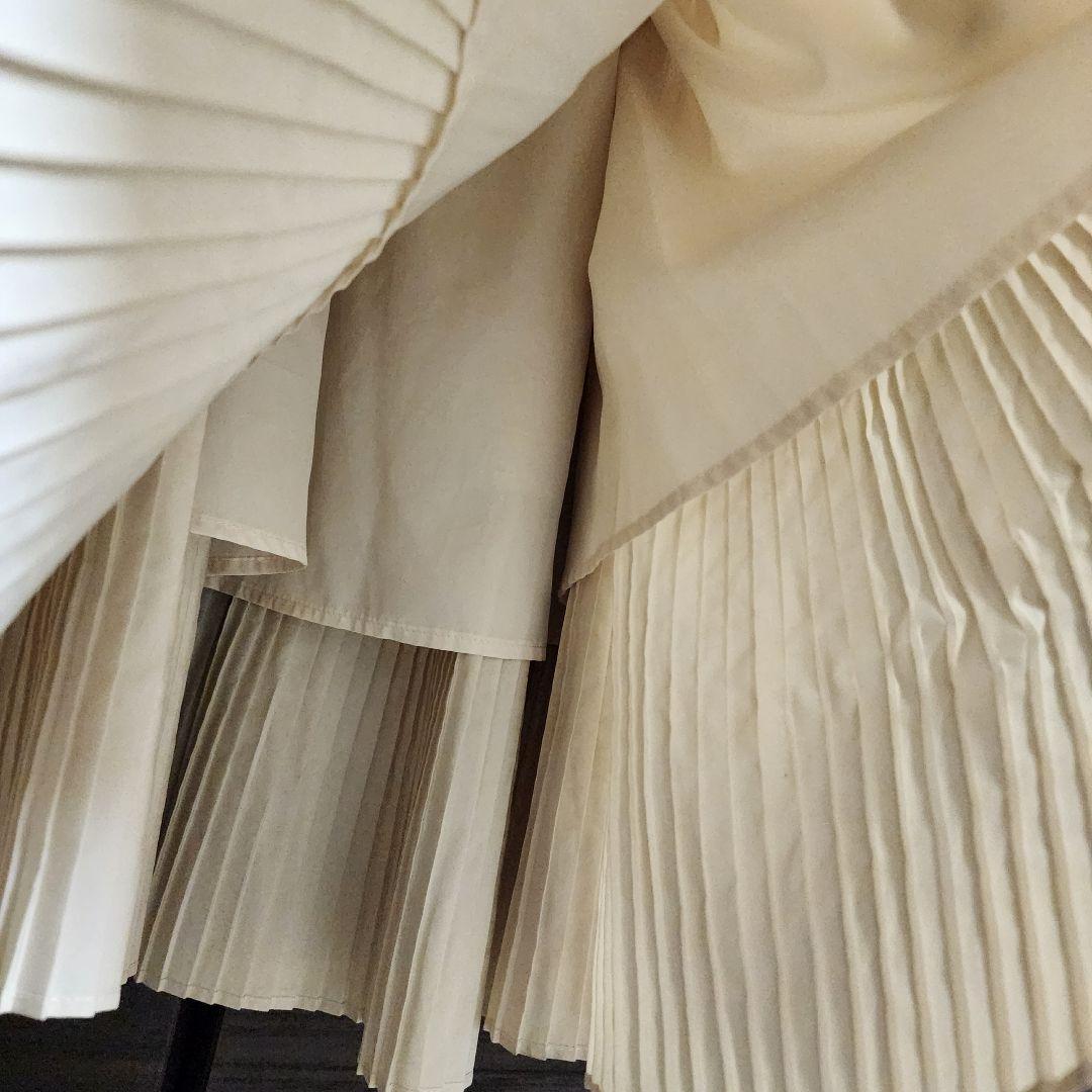 ビアズリー プリーツティアードスカート フリーサイズ ホワイト