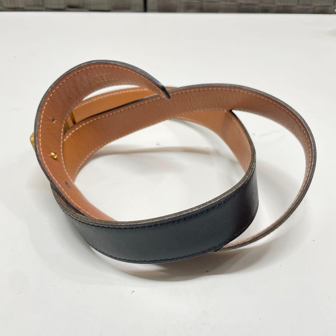 n*い様 HERMES ブラックレザーベルト H型バックル