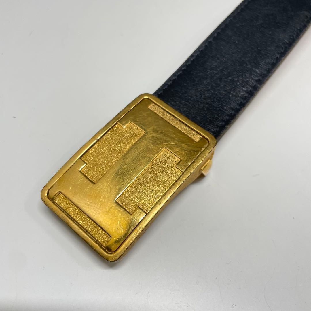 n*い様 HERMES ブラックレザーベルト H型バックル