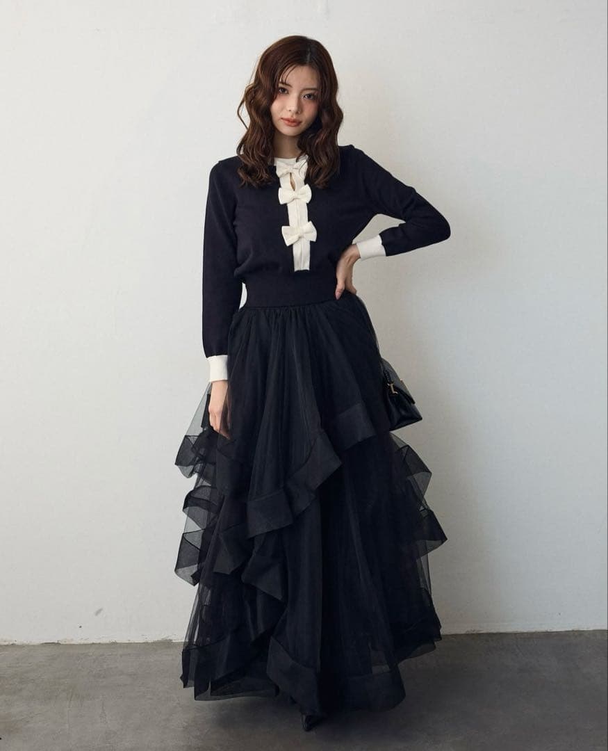 Frene ランダムフリルティアードボリュームスカート ブラック - メルカリ