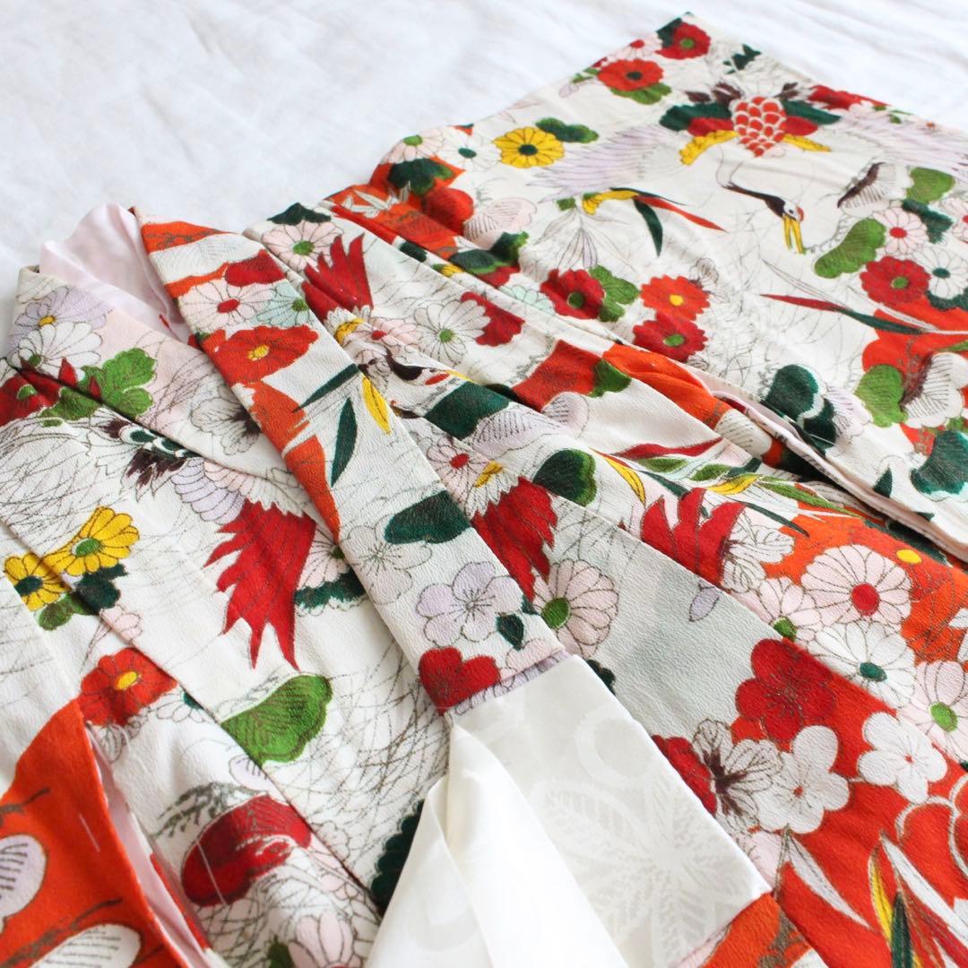 七五三 2歳 3歳 女の子 子供 アンティーク 鶴 着物 被布 セット