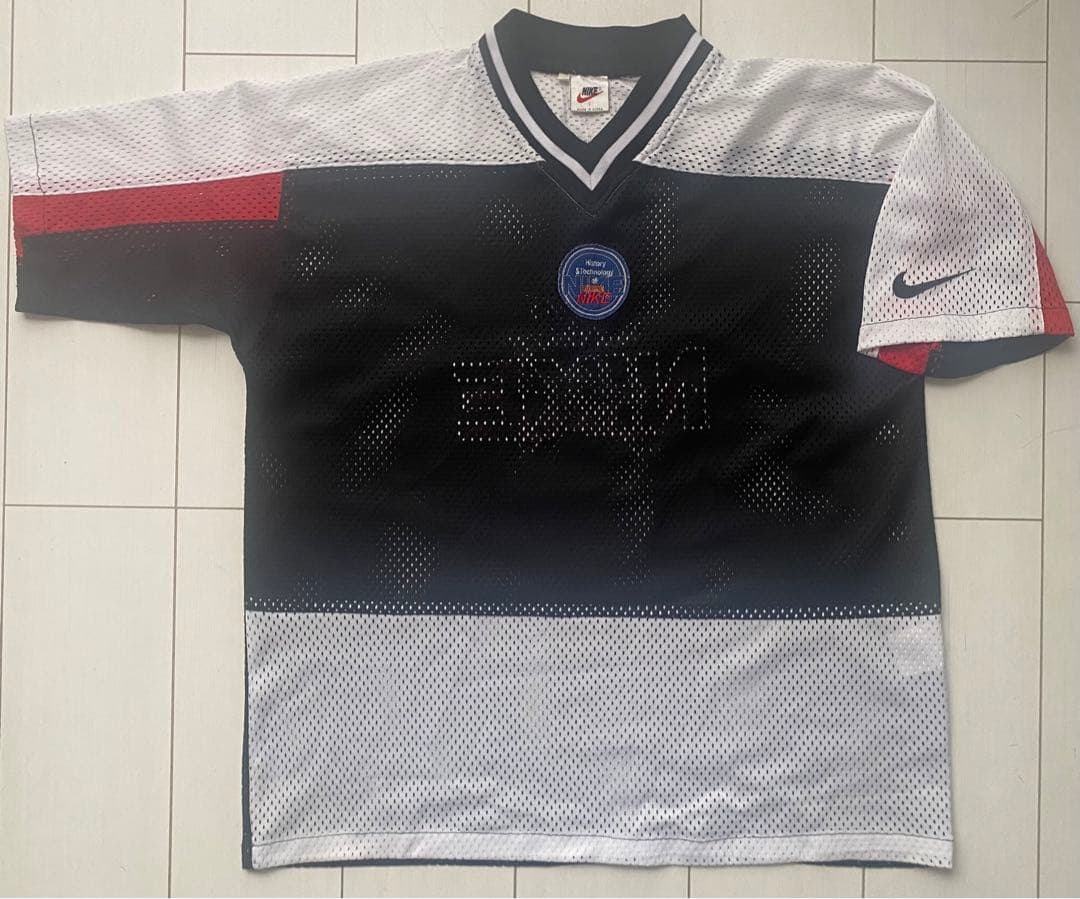 美品 90s vtg NIKE ナイキ メッシュ フットボール シャツ 黒 XL