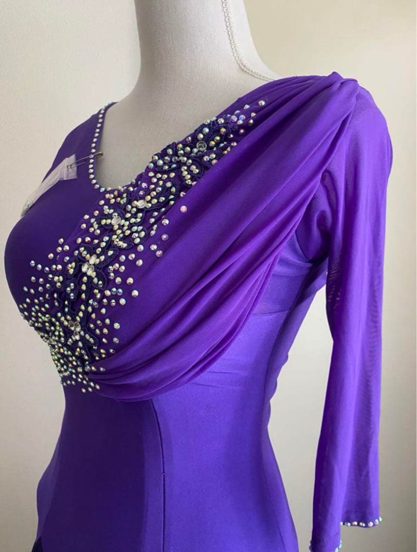 社交ダンス ドレス スタンダード 紫 試着のみ ほぼ未使用品 ストーン付き