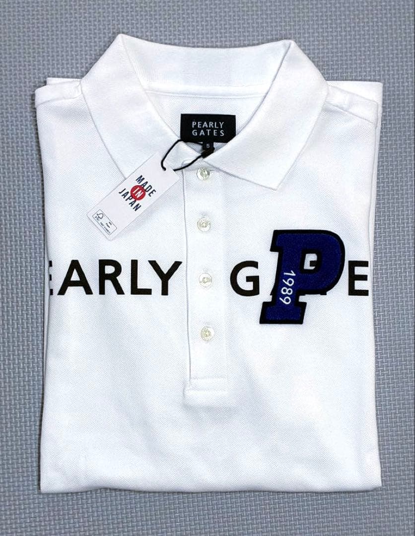 パーリーゲイツ ロゴワッペン　コットン100% 鹿の子 ポロシャツ（WHT／5）