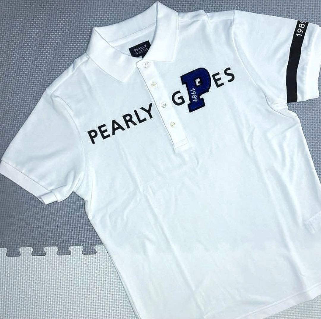 パーリーゲイツ ロゴワッペン　コットン100% 鹿の子 ポロシャツ（WHT／5）