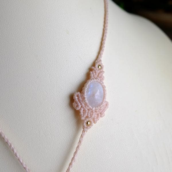 アマゾナイト・ムーンストーン 天然石マクラメ編みペンダントネックレス 3738