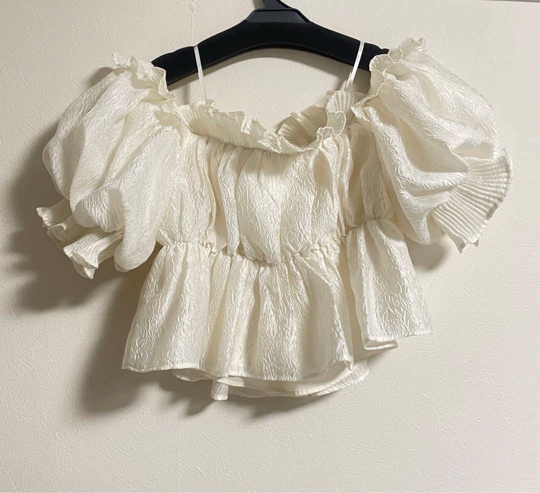 SNIDE スナイデル ジャガードボリュームギャザーオフショルブラウス