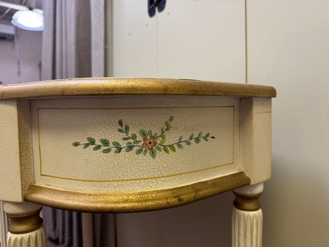 ホワイト サイドテーブル ロココ引き出し 木製