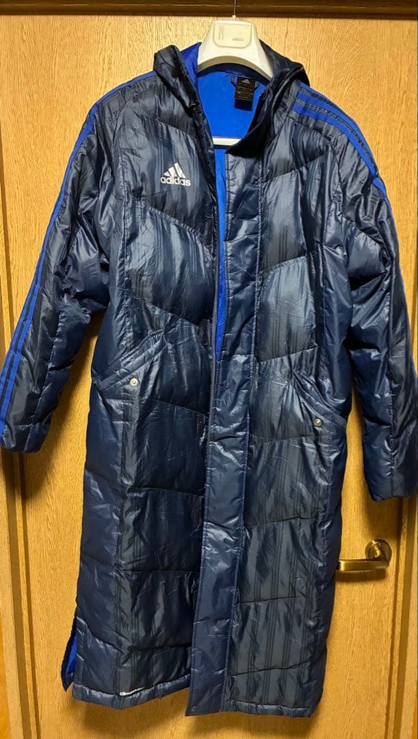 adidas ネイビー ベンチコート フード付き - メルカリ